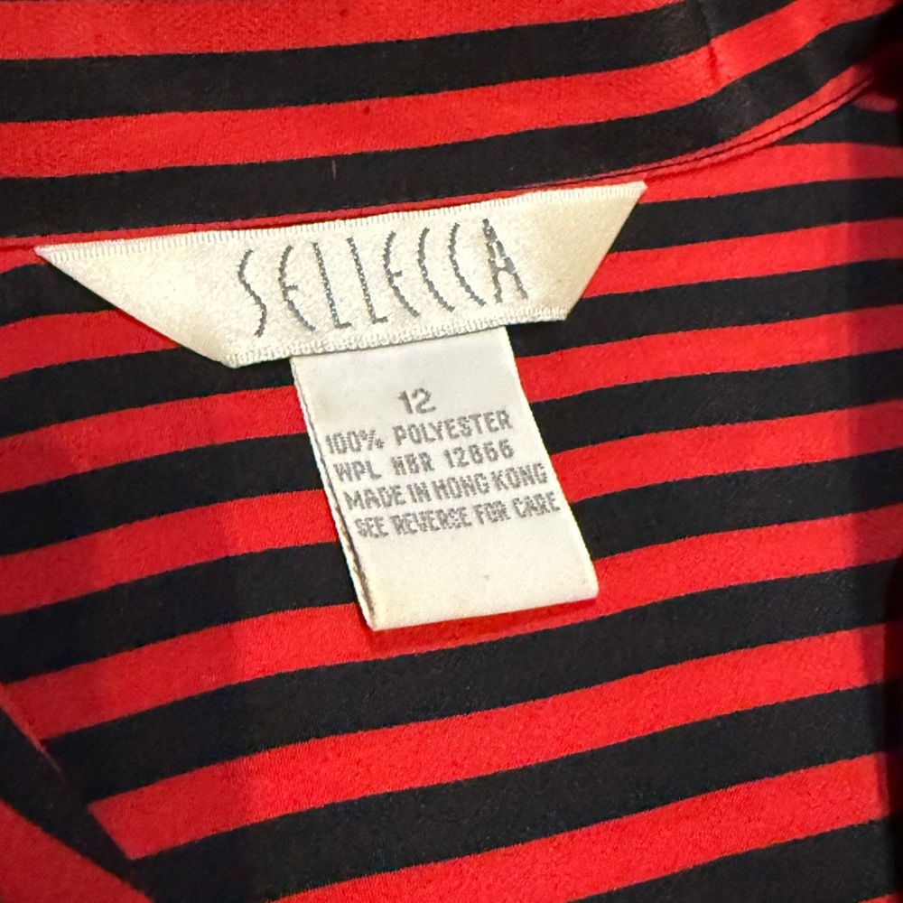 Vintage 80s 90s Sellecca Red Black Striped Button Up Shirt Shoulder Pads M - Picture 2 of 9